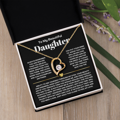 To My Daughter Necklace from Dad - Love Heart Necklace - Always In My Heart Message Card Gift