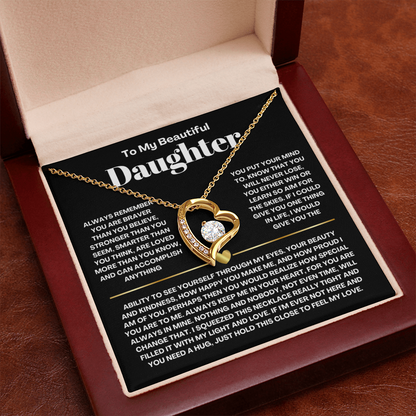 To My Daughter Necklace from Dad - Love Heart Necklace - Always In My Heart Message Card Gift