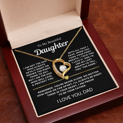To My Daughter Necklace from Dad - Love Heart Necklace - Proud Father Message Card Gift