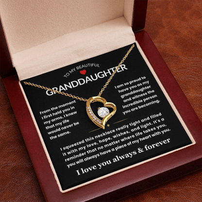 To My Granddaughter Necklace - Love Heart Necklace - I Love You Forever Message Card Jewelry Gift