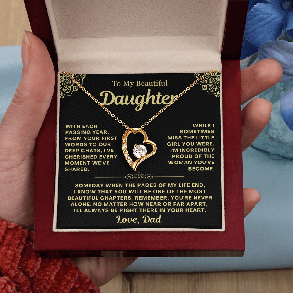 To My Daughter Necklace from Dad - Love Heart Necklace - You Are Never Alone Gift