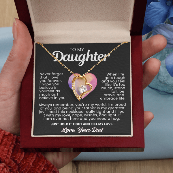 To My Daughter Necklace from Dad - Love Heart Necklace - You Are My World Gift