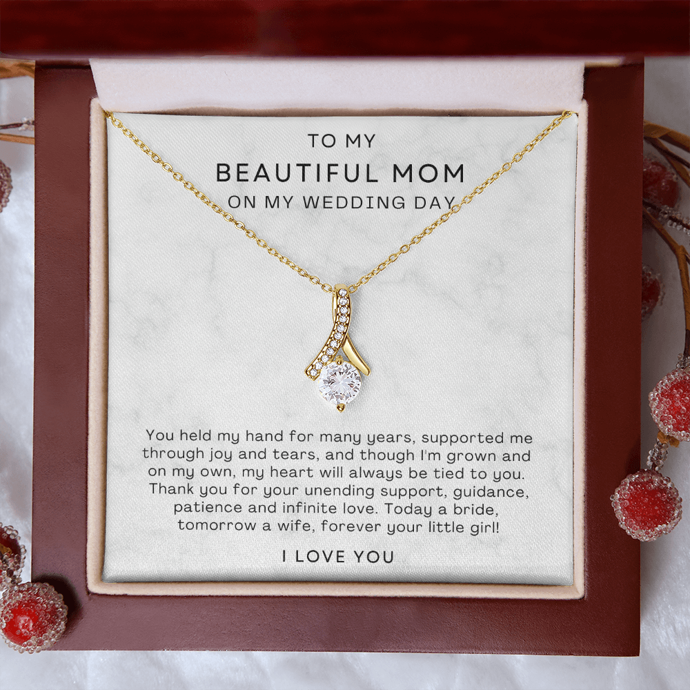 To My Mom - Ribbon Necklace - Forever Your Little Girl Message Card Gift