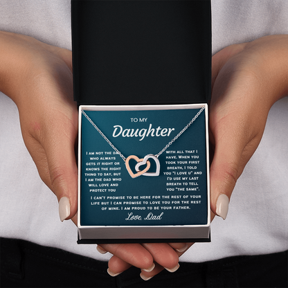 To My Daughter Necklace from Dad - Linked Hearts Necklace -  Proud Father Message Card Gift