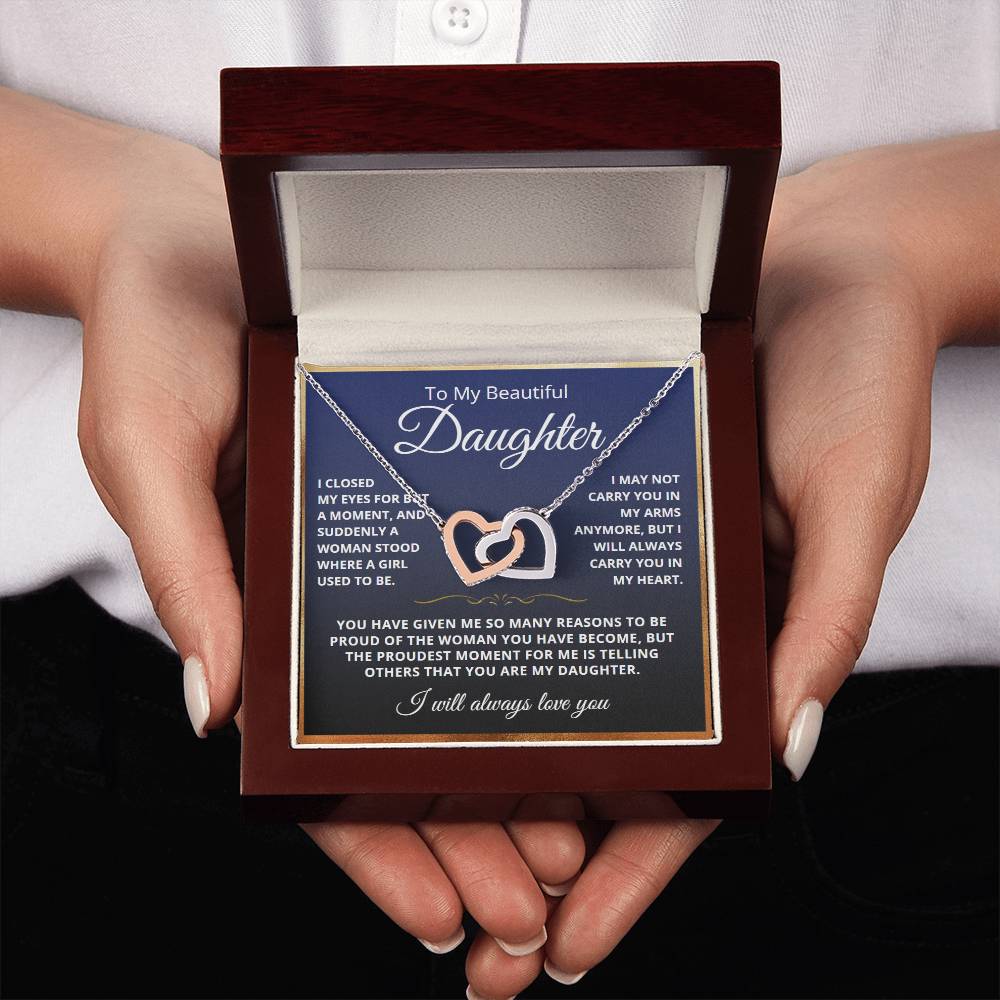 To My Daughter from Dad - Linked Hearts Necklace - Love You Forever Message Card Gift