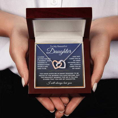 To My Daughter from Dad - Linked Hearts Necklace - Love You Forever Message Card Gift