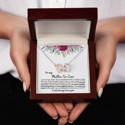 To My Mother In Law - Linked Hearts Necklace - You Are A Blessing Message Card Gift