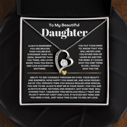 To My Daughter Necklace from Dad - Love Heart Necklace - Always In My Heart Message Card Gift