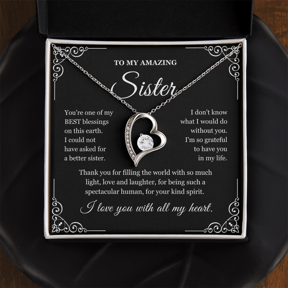 To My Sister - Love Heart Necklace - Love You With All My Heart Message Card Gift
