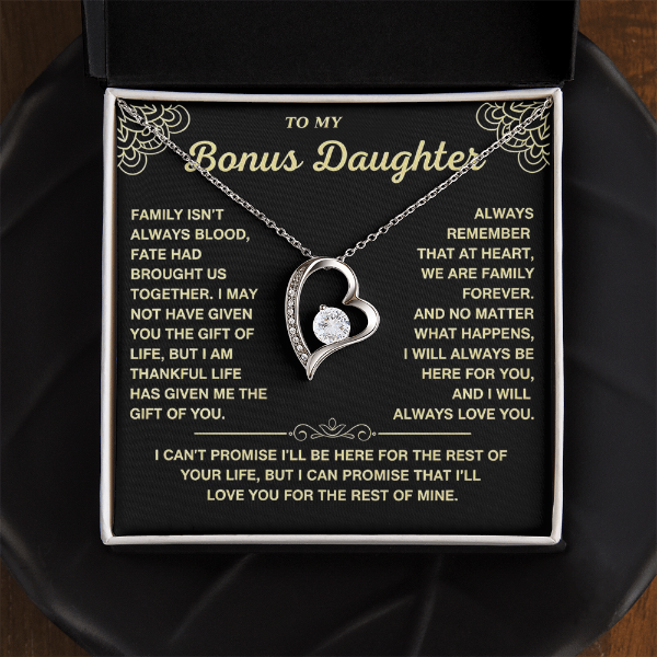 At Heart We Are Family Forever - Necklace Gift for Bonus Daughter