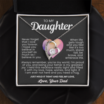 To My Daughter Necklace from Dad - Love Heart Necklace - You Are My World Gift