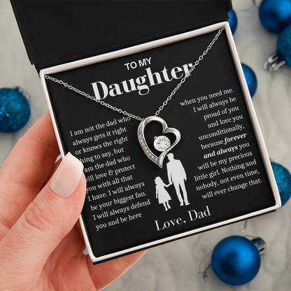 To My Daughter Necklace from Dad - Love Heart Necklace - Always My Precious Little Girl
