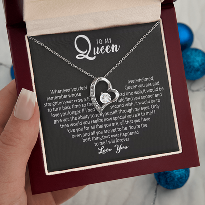 To My Queen - Love Heart Necklace - Love You Forever Message Card Gift