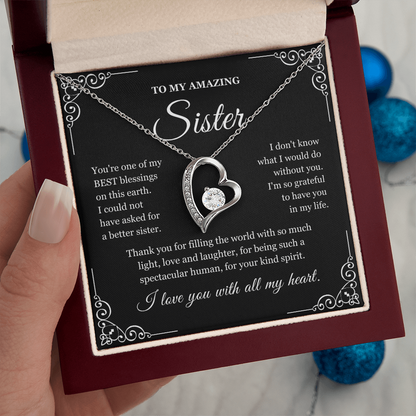 To My Sister - Love Heart Necklace - Love You With All My Heart Message Card Gift