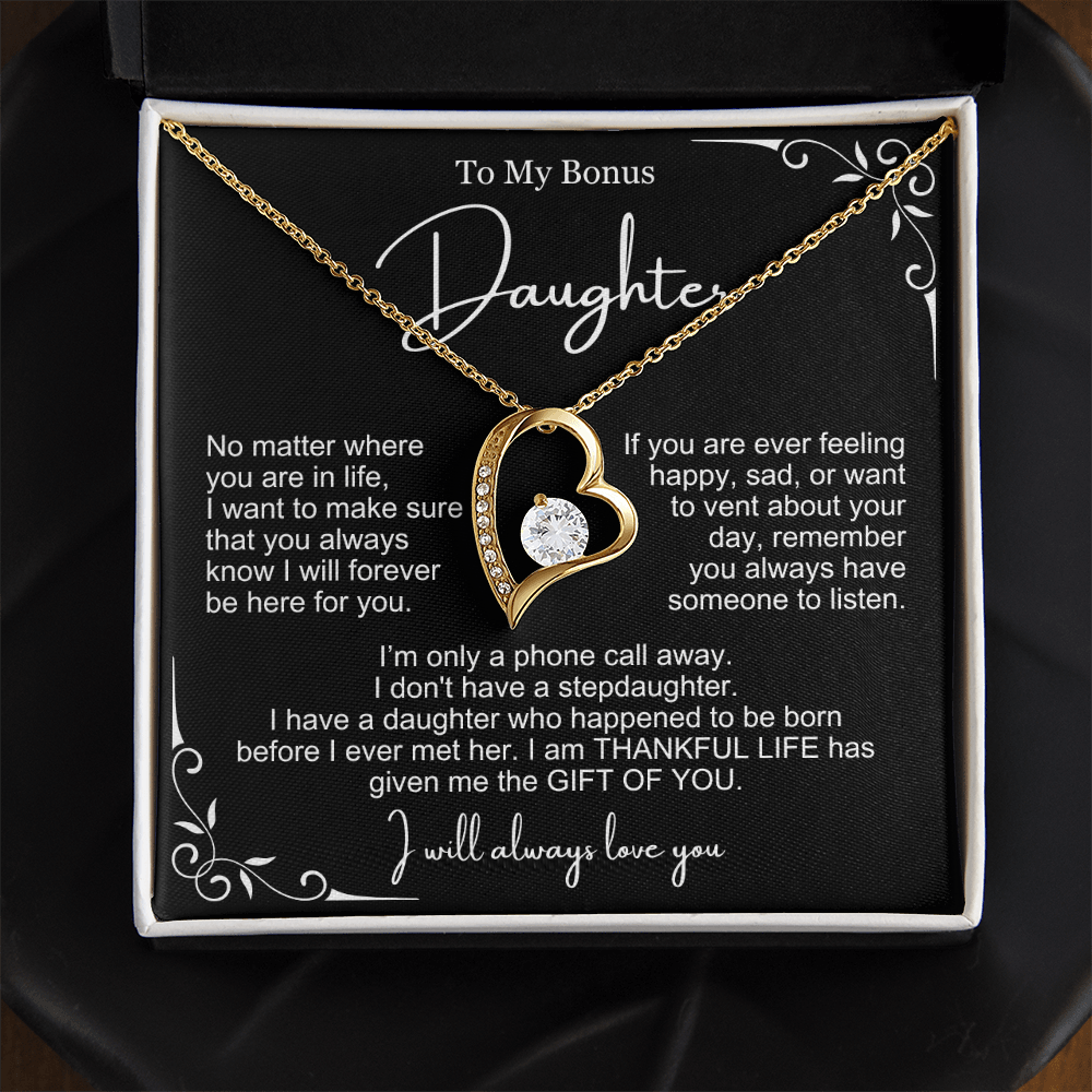 To My Bonus Daughter - Love Heart Necklace - You Are My Gift Message Card Gift