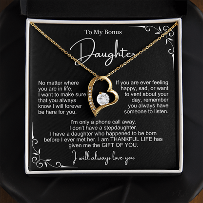To My Bonus Daughter - Love Heart Necklace - You Are My Gift Message Card Gift