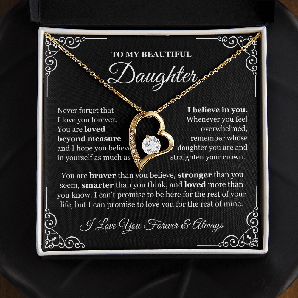 To My Daughter Necklace - Love Heart Necklace - Loved Beyond Measure Message Card Gift