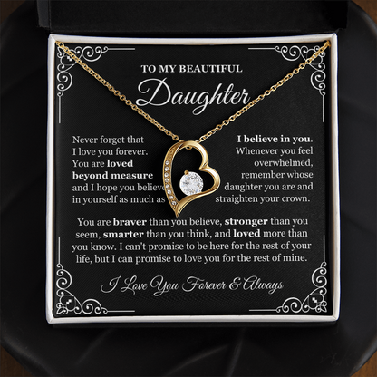 To My Daughter Necklace - Love Heart Necklace - Loved Beyond Measure Message Card Gift