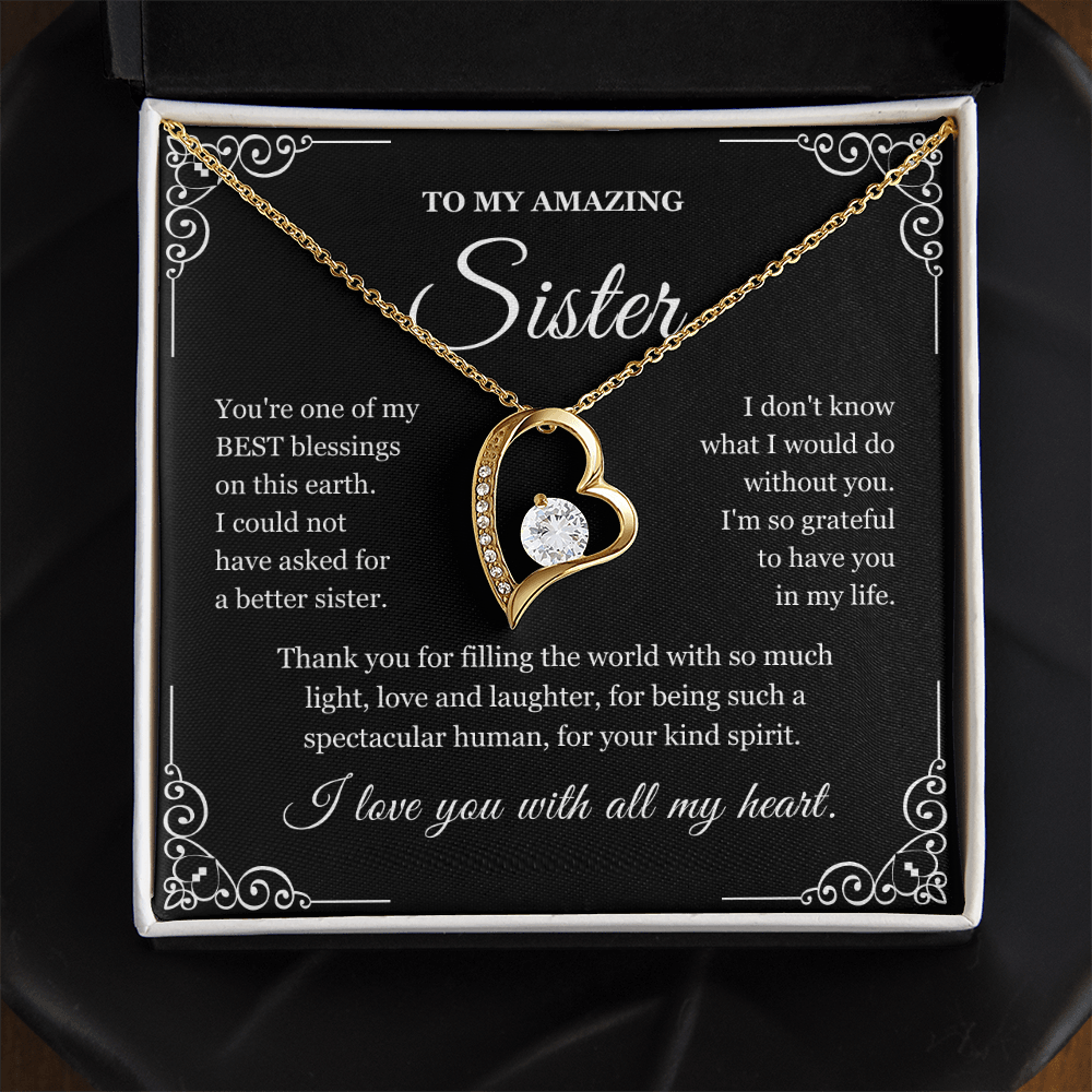 To My Sister - Love Heart Necklace - Love You With All My Heart Message Card Gift