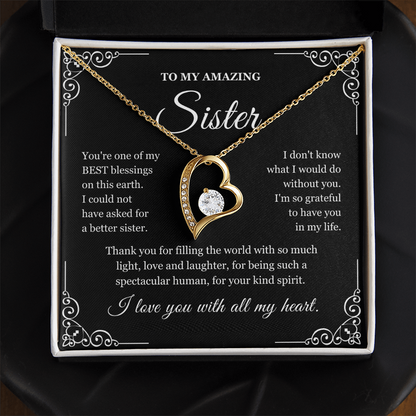 To My Sister - Love Heart Necklace - Love You With All My Heart Message Card Gift