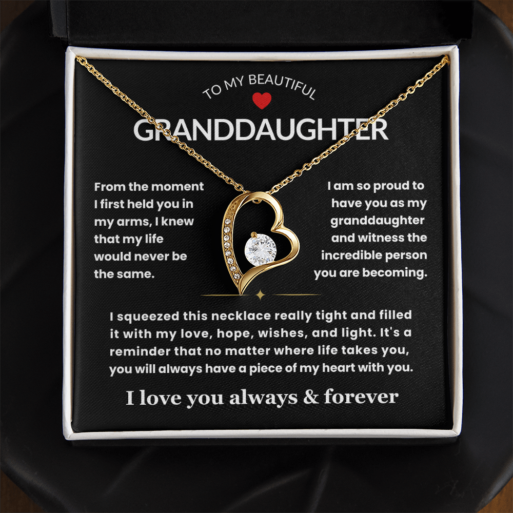 To My Granddaughter Necklace - Love Heart Necklace - I Love You Forever Message Card Jewelry Gift