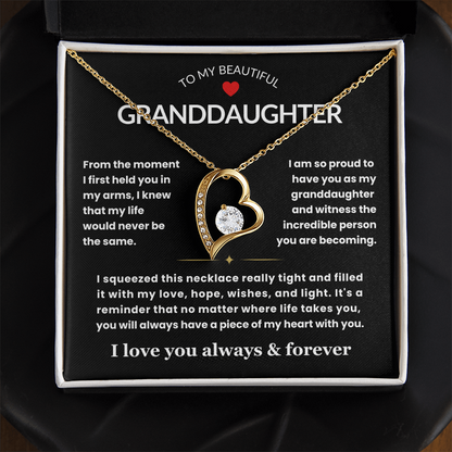 To My Granddaughter Necklace - Love Heart Necklace - I Love You Forever Message Card Jewelry Gift