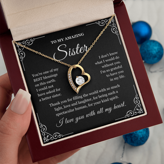 To My Sister - Love Heart Necklace - Love You With All My Heart Message Card Gift