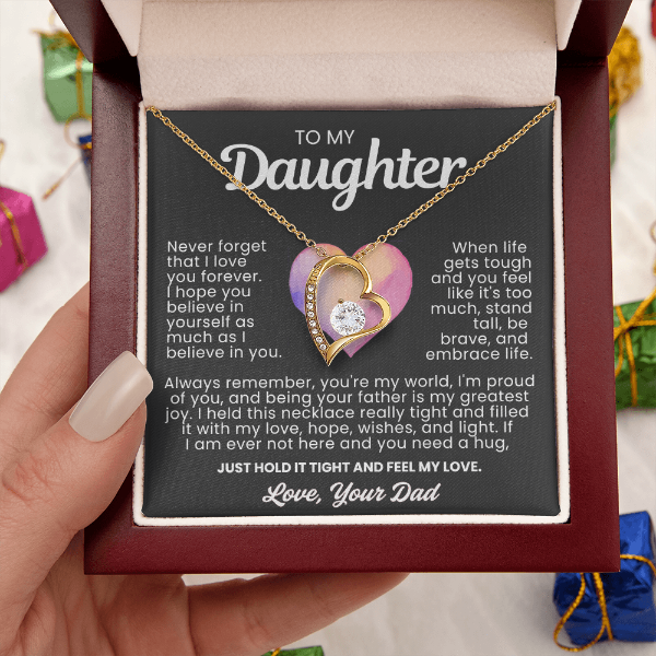 To My Daughter Necklace from Dad - Love Heart Necklace - You Are My World Gift