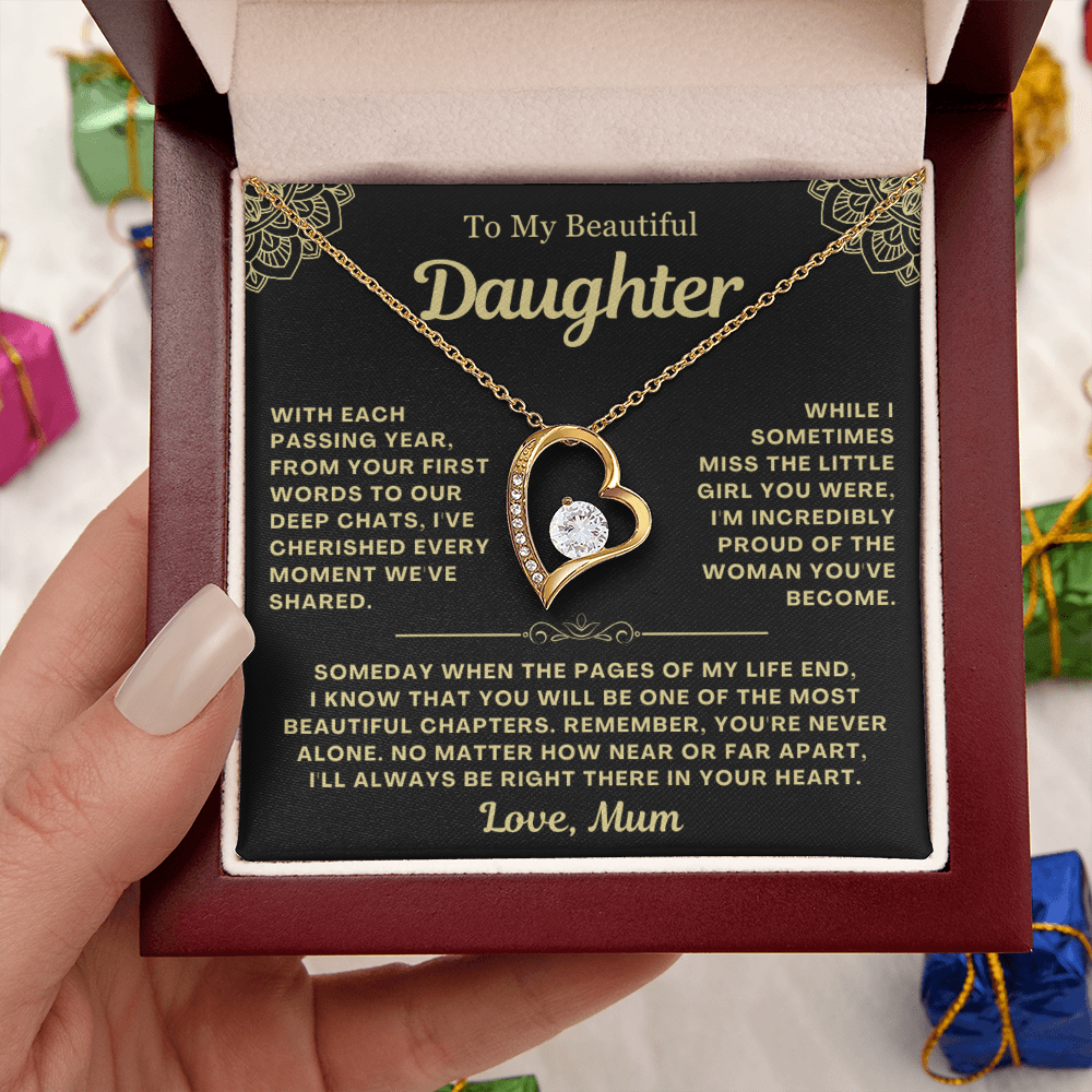 To My Daughter Necklace from Mum - Love Heart Necklace - You Are Never Alone Gift