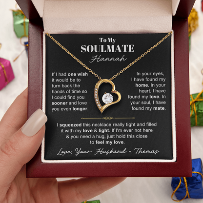 To My Soulmate - Love Heart Necklace - You Are the Woman of My Dream Message Card Gift