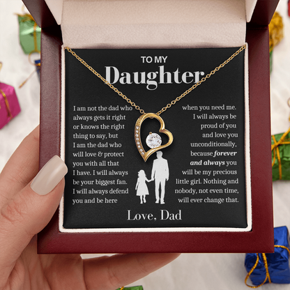 To My Daughter Necklace from Dad - Love Heart Necklace - Always My Precious Little Girl