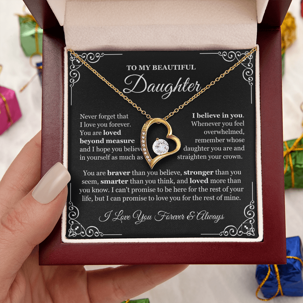 To My Daughter Necklace - Love Heart Necklace - Loved Beyond Measure Message Card Gift