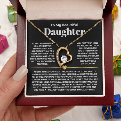To My Daughter Necklace from Dad - Love Heart Necklace - Always In My Heart Message Card Gift