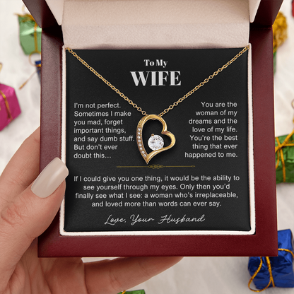 To My Wife - Love Heart Necklace - You Are Irreplaceable Message Card Gift