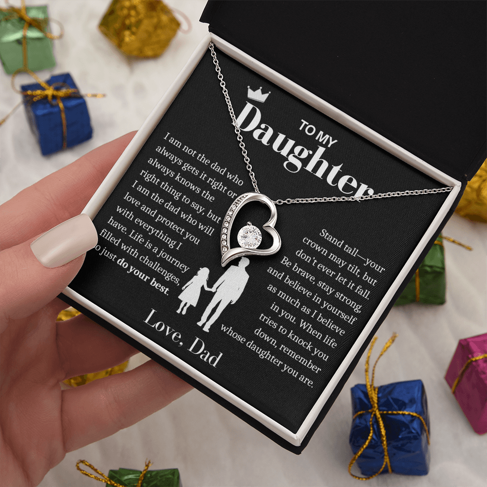 To My Daughter Necklace from Dad - Love Heart Necklace - Remember Whose Daughter You Are Gift