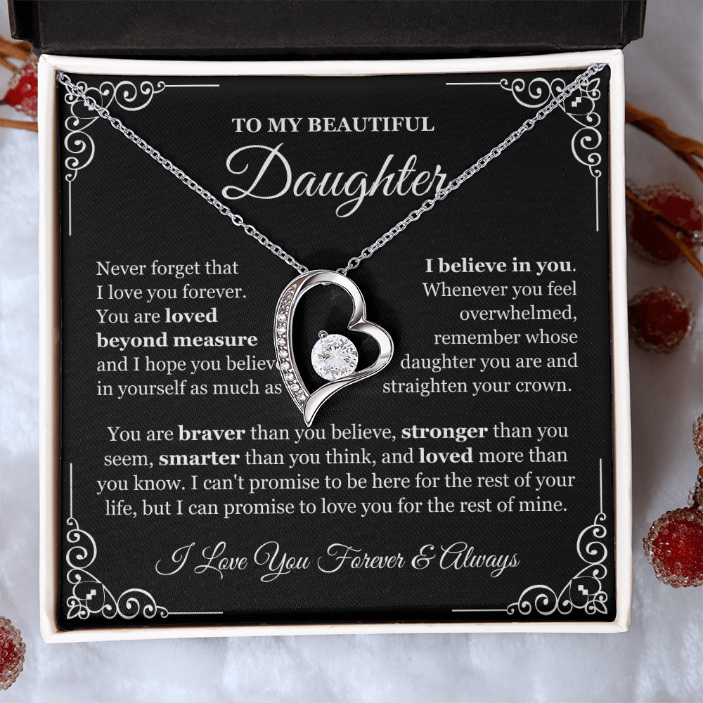 To My Daughter Necklace - Love Heart Necklace - Loved Beyond Measure Message Card Gift