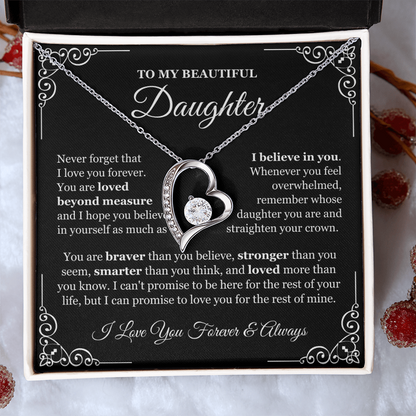 To My Daughter Necklace - Love Heart Necklace - Loved Beyond Measure Message Card Gift