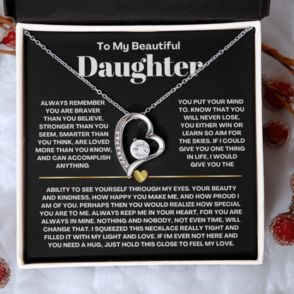 To My Daughter Necklace from Dad - Love Heart Necklace - Always In My Heart Message Card Gift
