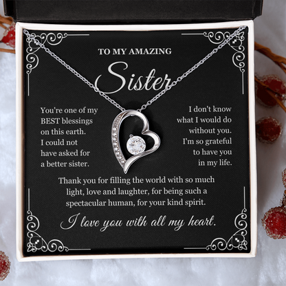 To My Sister - Love Heart Necklace - Love You With All My Heart Message Card Gift