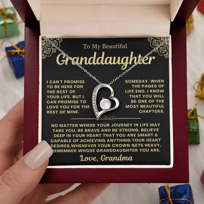 To My Granddaughter Necklace - Love Heart Necklace - Remember Whose Granddaughter You Are Message Card Jewelry Gift