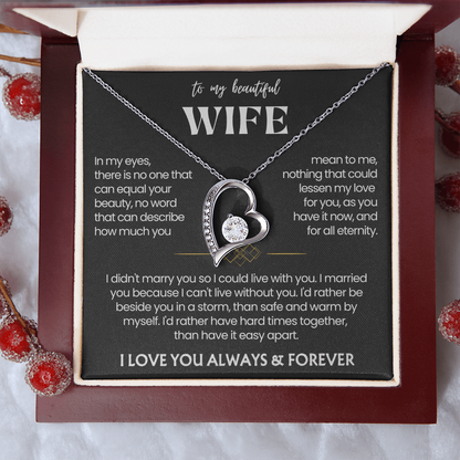 To My Wife - Love Heart Necklace - I'd Rather Be Beside You Message Card Gift from Husband