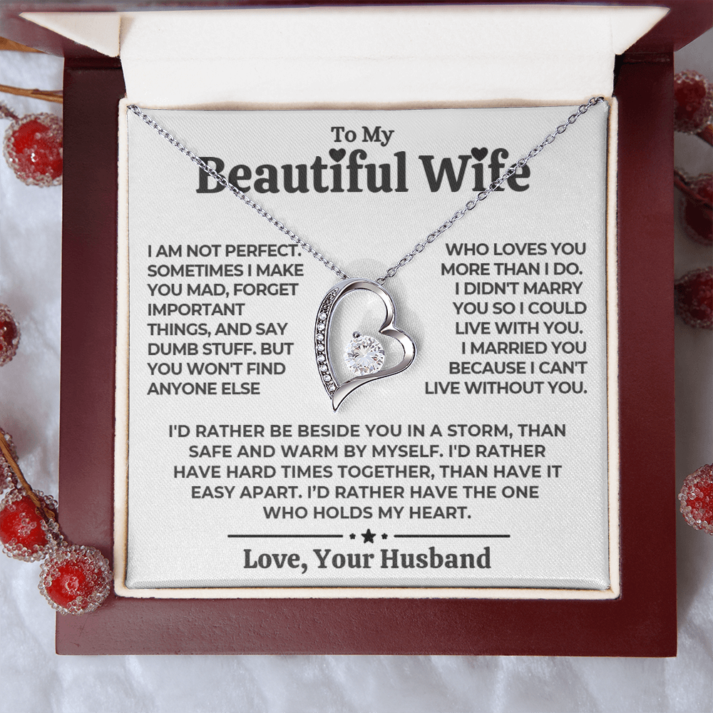 To My Wife - Love Heart Necklace - Eternal Rose Gift Box from Husband