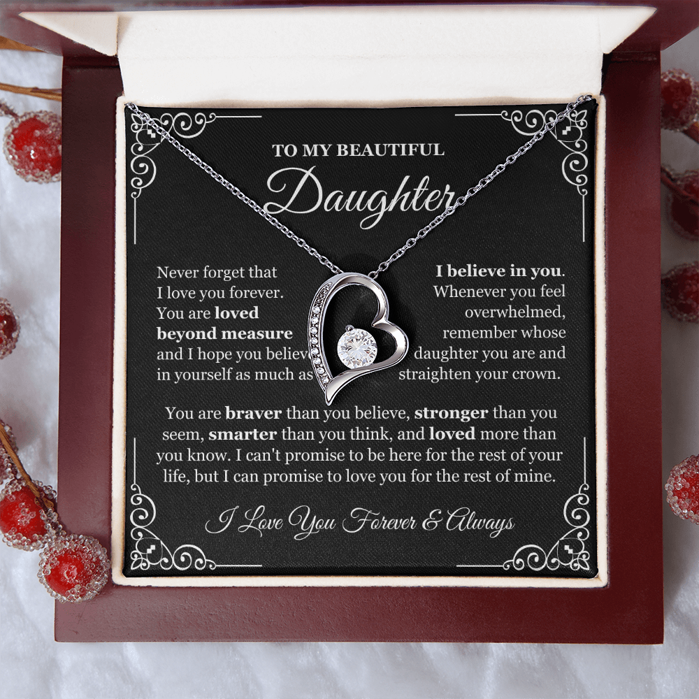 To My Daughter Necklace - Love Heart Necklace - Loved Beyond Measure Message Card Gift
