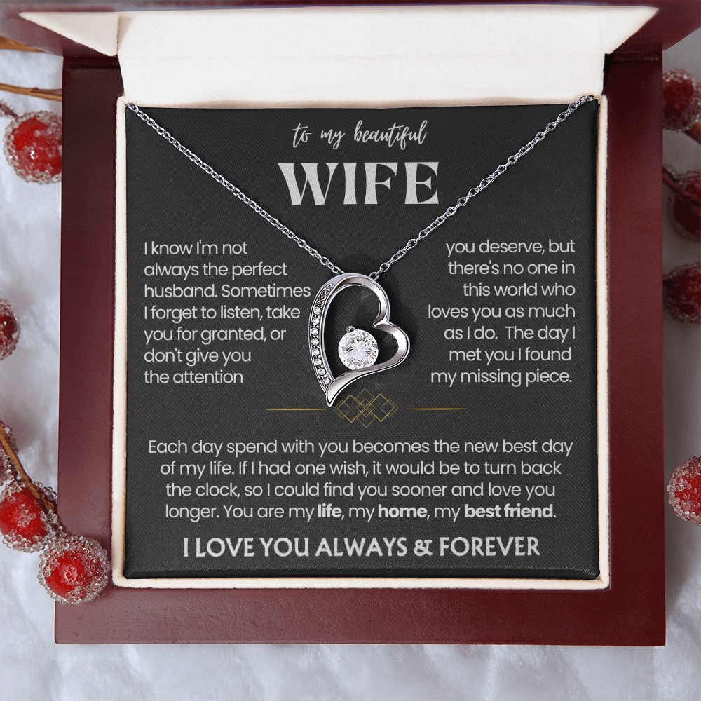 To My Wife - Love Heart Necklace - You Are My Life Message Card Gift from Husband