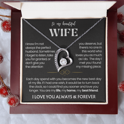 To My Wife - Love Heart Necklace - You Are My Life Message Card Gift from Husband
