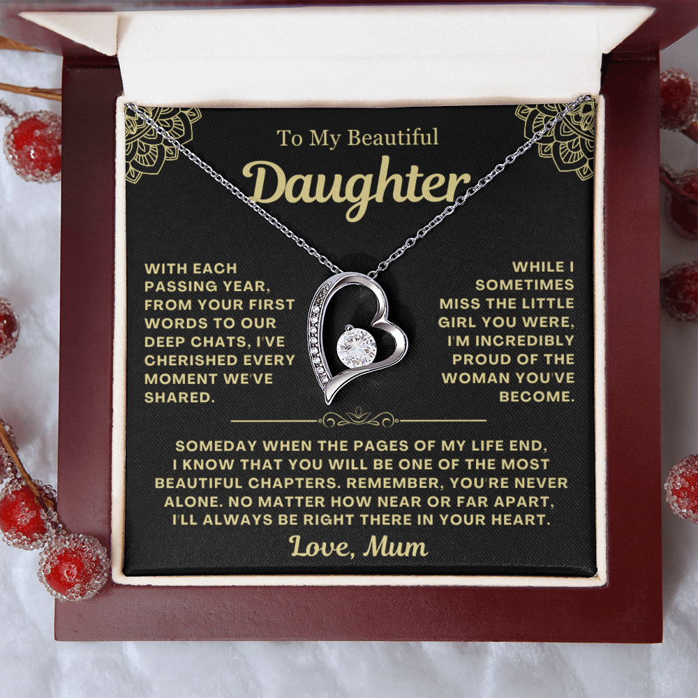 To My Daughter Necklace from Mum - Love Heart Necklace - You Are Never Alone Gift