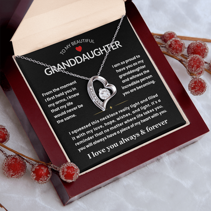 To My Granddaughter Necklace - Love Heart Necklace - I Love You Forever Message Card Jewelry Gift