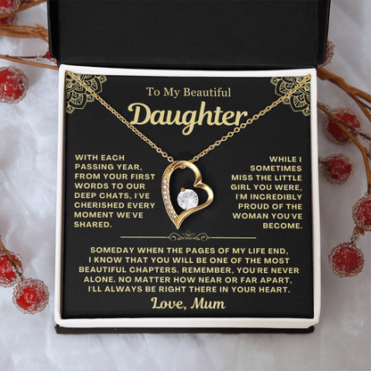 To My Daughter Necklace from Mum - Love Heart Necklace - You Are Never Alone Gift