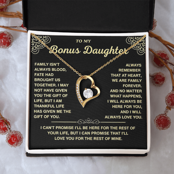 At Heart We Are Family Forever - Necklace Gift for Bonus Daughter