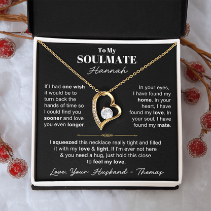 To My Soulmate - Love Heart Necklace - You Are the Woman of My Dream Message Card Gift